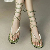 Rom Clip Toe Sandalen Frauen Perlen Wohnungen Schuhe 2024 Mode Neue Sommer Hausschuhe Designer Trend Casual Kleid Weibliche Flip-Flops